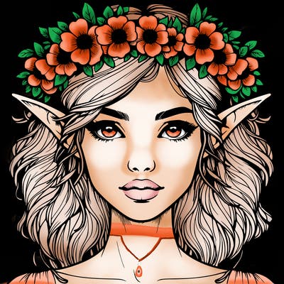 realistic female elf with flower crown