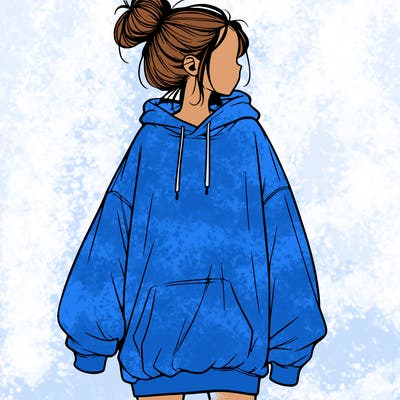 realistic girl with a oversized sweatshirt on and a bun