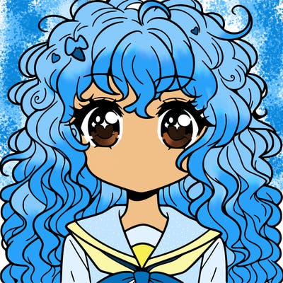 anime  girl with curly hair