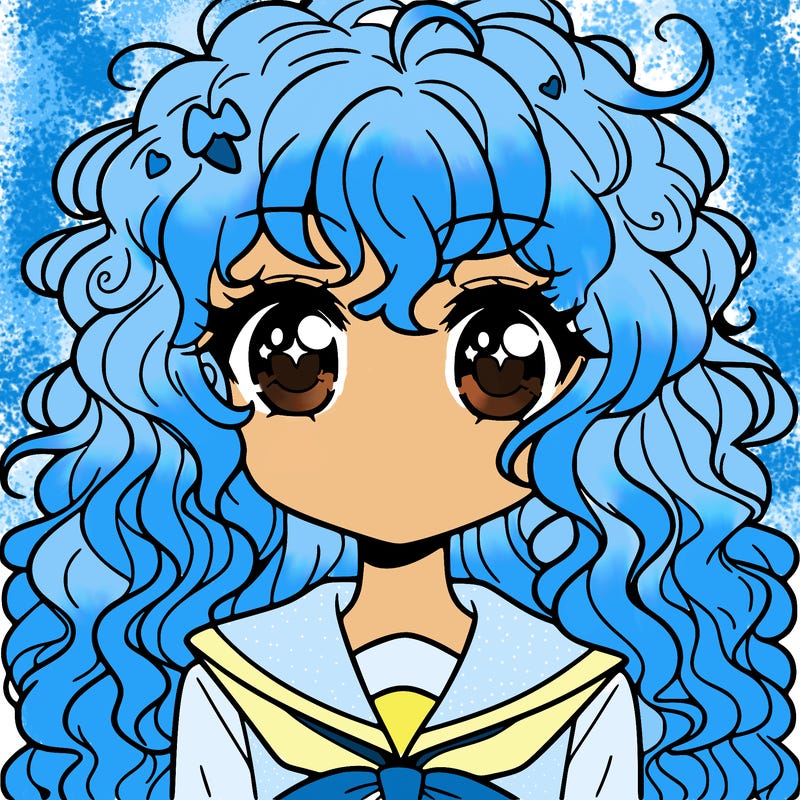 anime  girl with curly hair