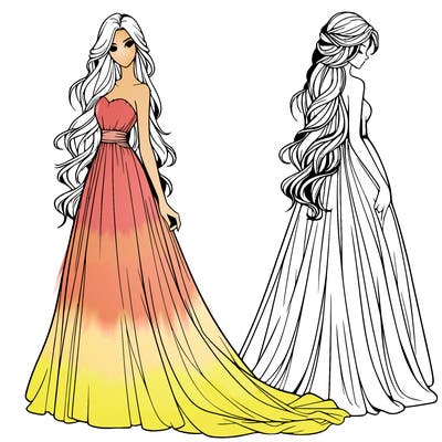 realistic woman with long flowing dress