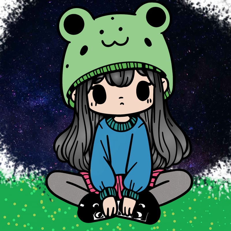 a girl wearing a frog hat and some frog socks