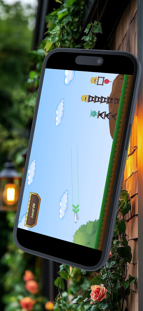 Captura de pantalla de la jugabilidad de Paper Plane Dash mostrando un avión de papel apuntando a monstruos caricaturescos en torres