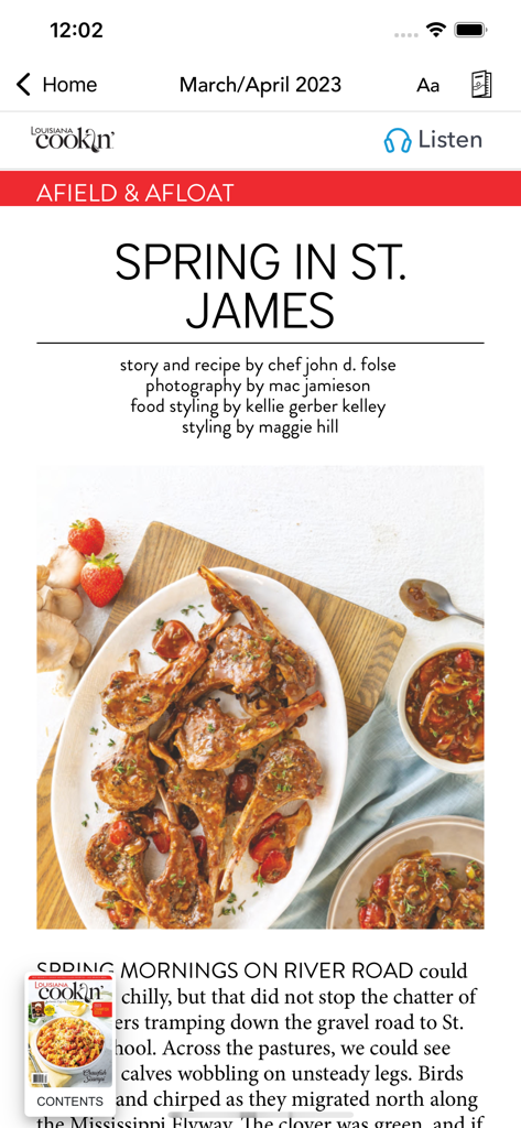 Louisiana Cookin' - Digital magazine article from Louisiana Cookin featuring a spring lamb recipe