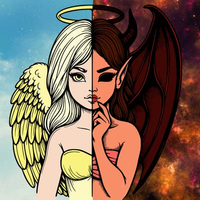 realistic angel half demon