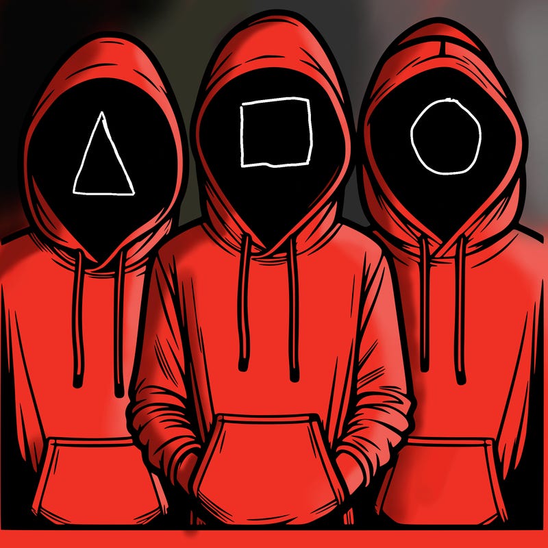 3 faceless people in  hoodies