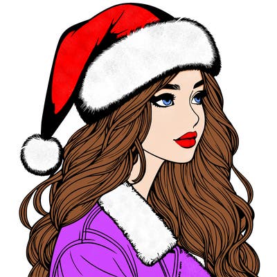 realistic girl in santa hat