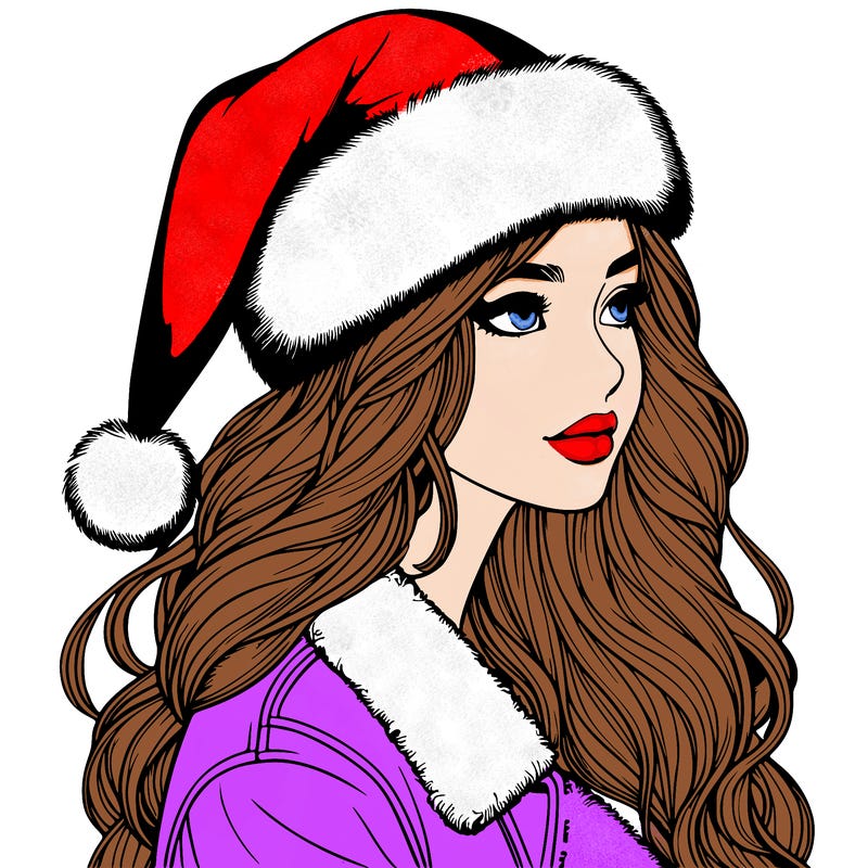 realistic girl in santa hat