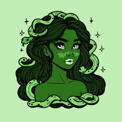 realistic girl with snakes as hair