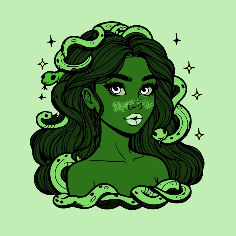 realistic girl with snakes as hair