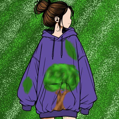 realistic girl with a oversized sweatshirt on and a bun