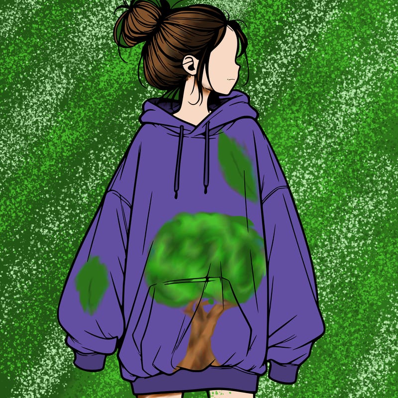realistic girl with a oversized sweatshirt on and a bun