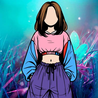 realistic girl faceless with baggy pants and a crop top