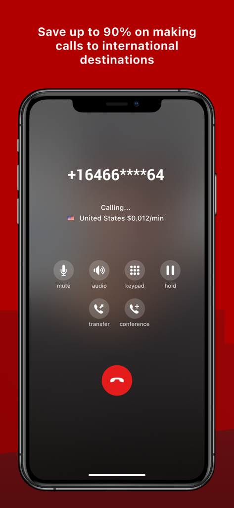 Pantalla de llamadas de la aplicación Zadarma que muestra tarifas bajas para llamadas empresariales internacionales.