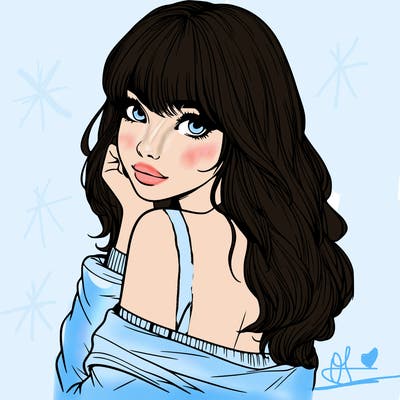 realistic girl with bangs looking over her shoulder