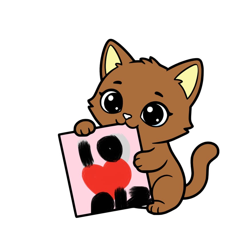 a small cat with a blank sheet of paper in its hand. the cat is sooooooo cute!