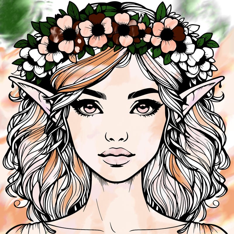 realistic female elf with flower crown