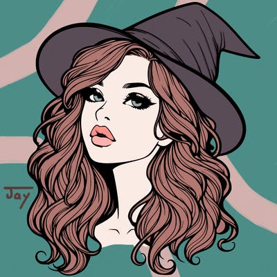 realistic witch girl with wavy hair and lips