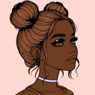 realistic girl with buns on the top of her head