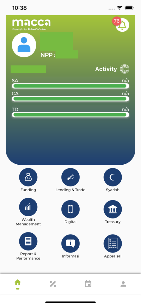 Macca Apps - The main dashboard of the Macca Apps featuring banking modules for funding lending and performance reporting