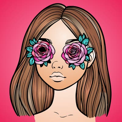 a realistic girl with roses for eyes