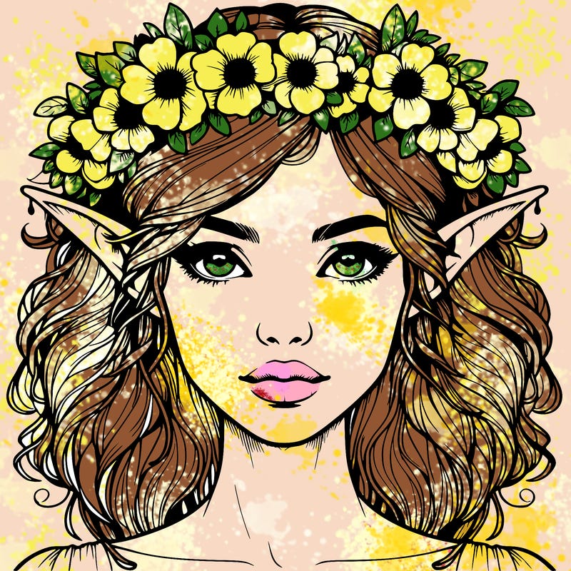 realistic female elf with flower crown