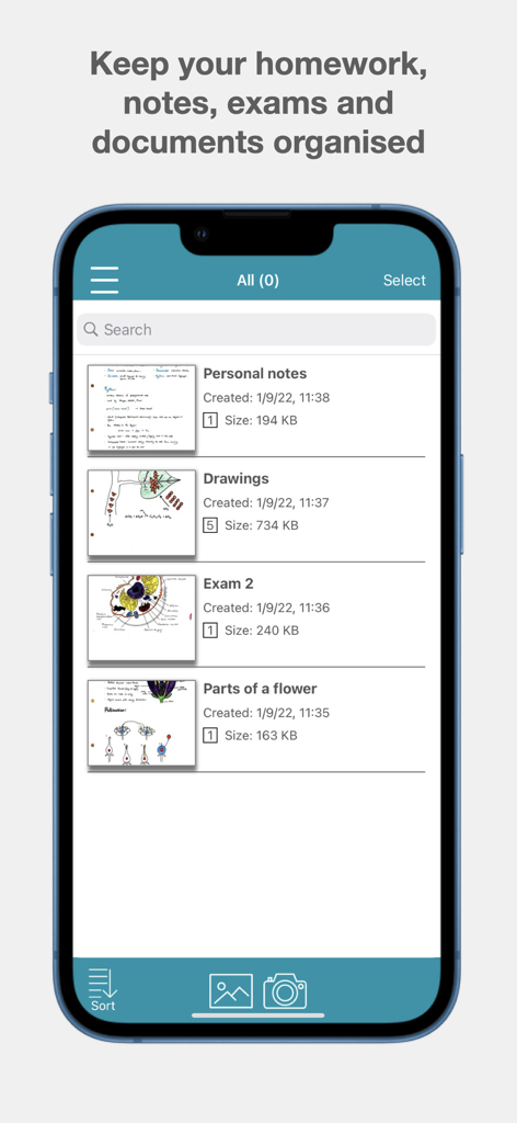 Notebloc Scanner - Scan to PDF - Interface of Notebloc Scanner app showing organized folders for notes drawings and exams