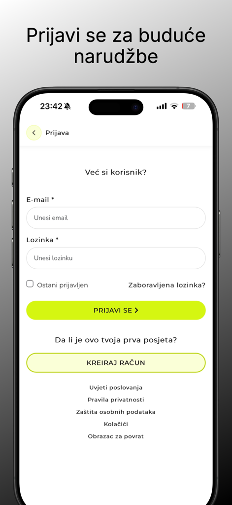 Kiosk24 - Login and account registration screen for the Kiosk24 mobile app