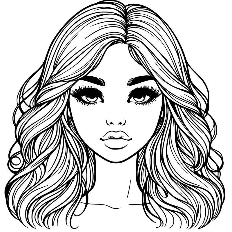 beautiful realistic girl face with lips nose and long hair