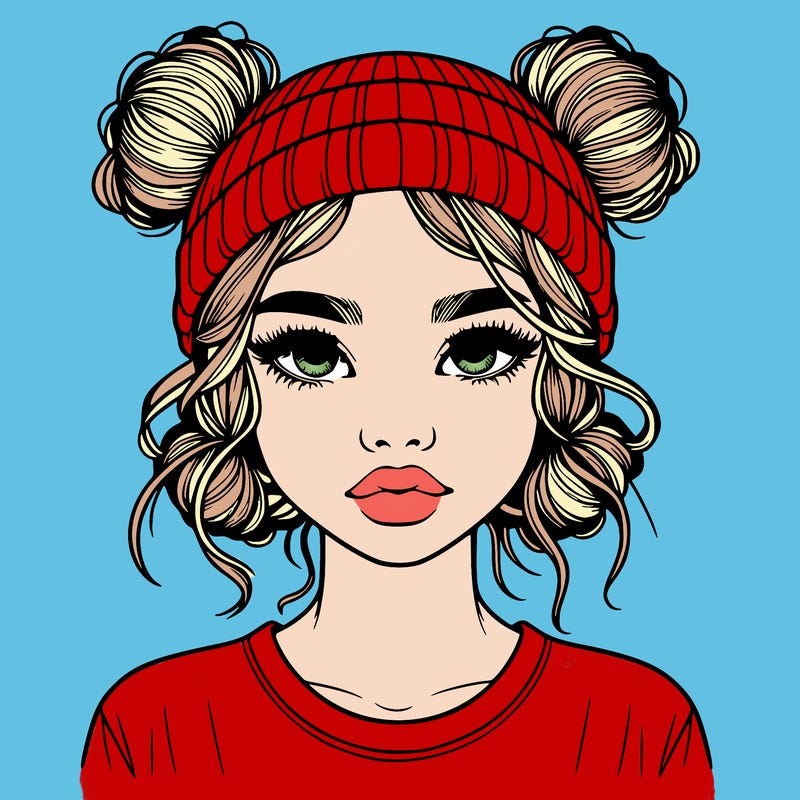 realistic girl with buns in her hair with a beanie on