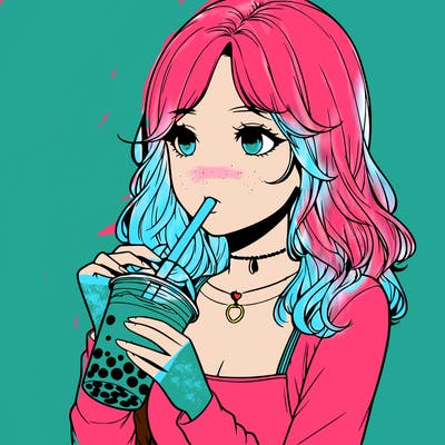 realistic girl drinking boba tea