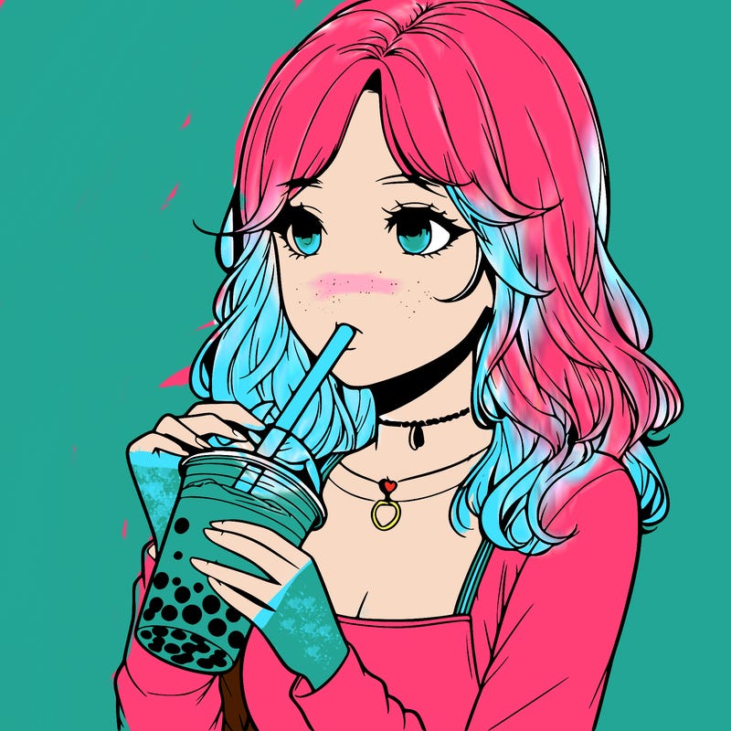 realistic girl drinking boba tea