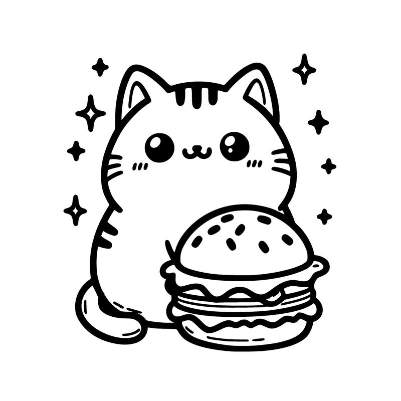 cute cat and hamburger