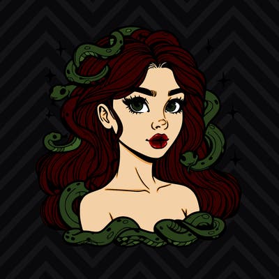 realistic girl with snakes as hair