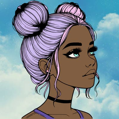 realistic girl with buns on the top of her head