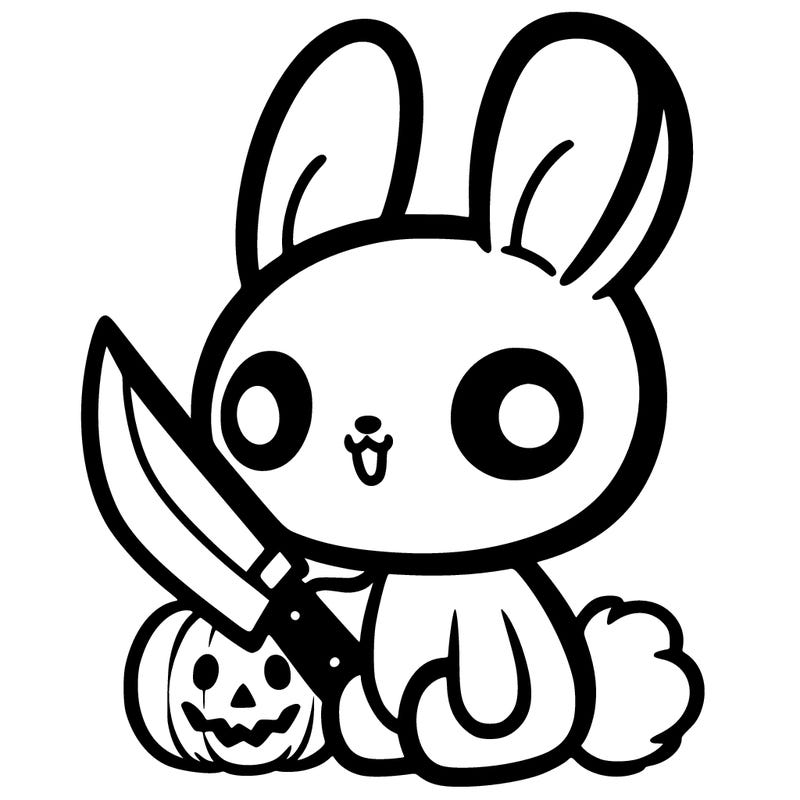 cute bunny holding a knife halloween