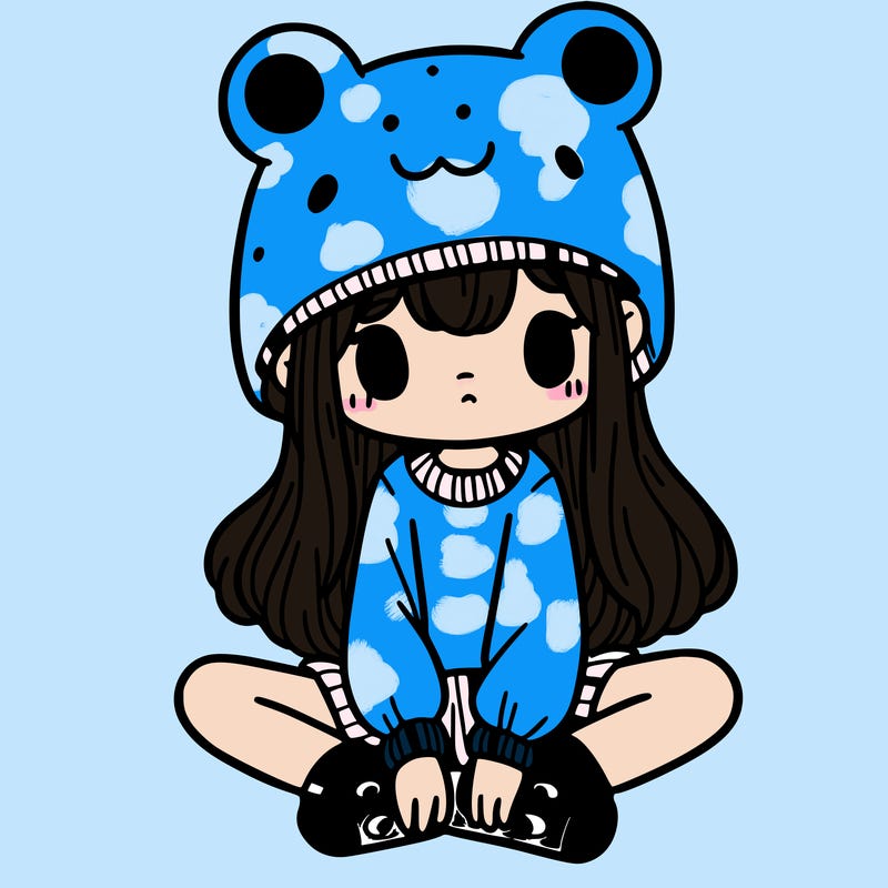 a girl wearing a frog hat and some frog socks