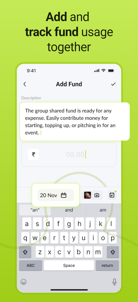 Settle up & Split rent: Splito - Una interfaz móvil para agregar y rastrear fondos grupales compartidos en la aplicación Splito.