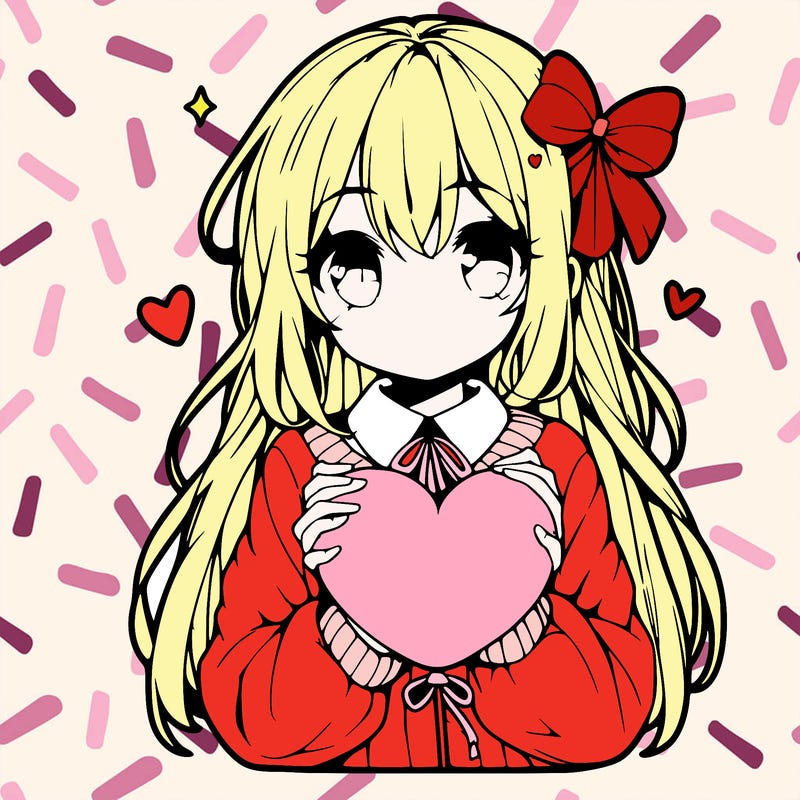anime girl holding a heart balloon