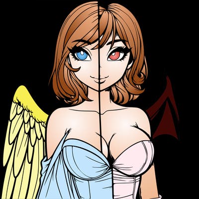 realistic girl half angel half devil