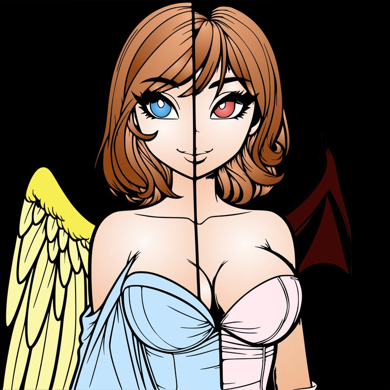 realistic girl half angel half devil