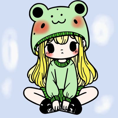 a girl wearing a frog hat and some frog socks