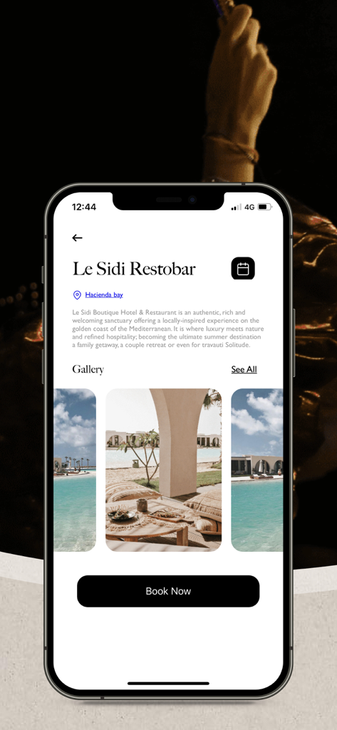 Le Sidi Restobar luxury booking screen on the TLT Concepts mobile app
