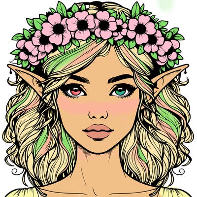 realistic female elf with flower crown