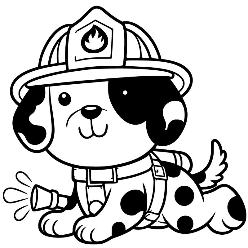 a spotted dog as a fireman