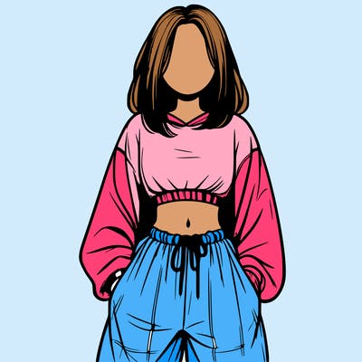 realistic girl faceless with baggy pants and a crop top