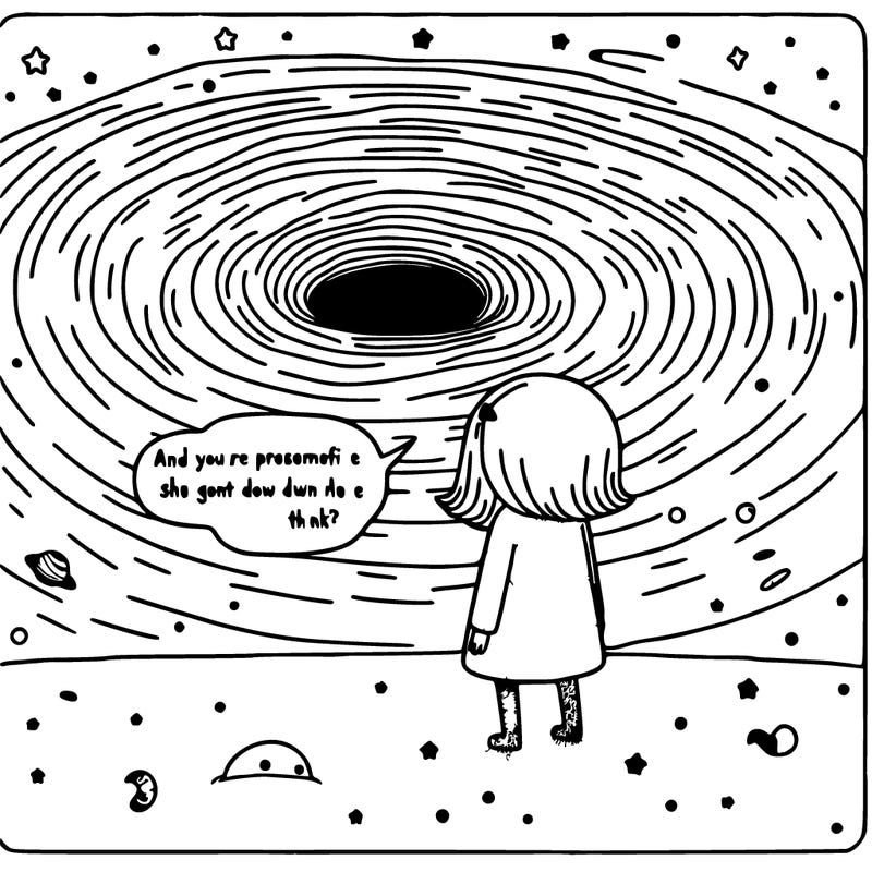 a girl looking in a humongous black hole and her friend saying and you're positive she went down there and the other friend saying i have no idea i think?