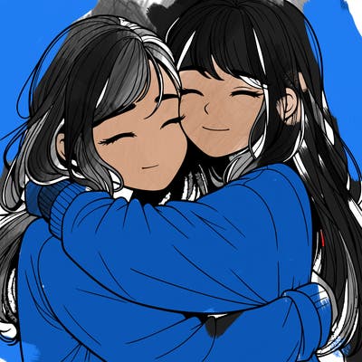 realistic two girls hugging