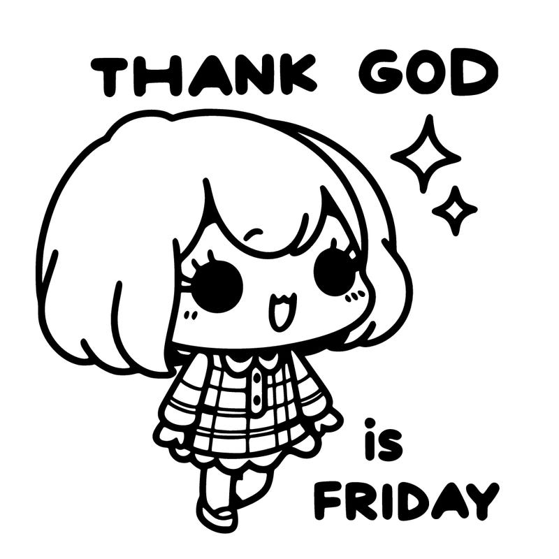a cute girl saying "thank god it's friday