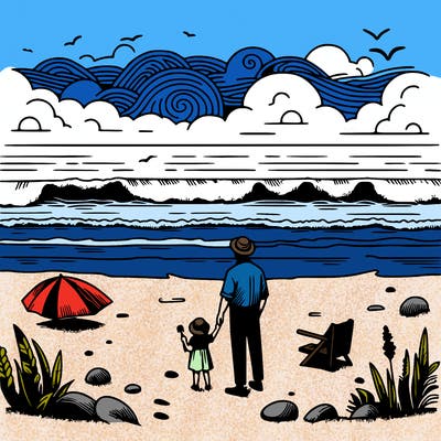 dad and daughter on beach